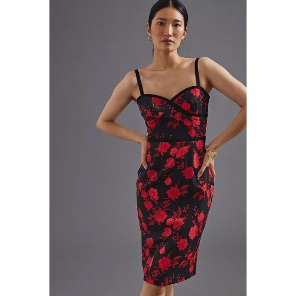Anthropologie -Floral Sweetheart Pencil Dress -size 2 - Picture 1 of 9